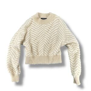 Sugar + Lips Fuzzy Cream Chevron Sweater Small Soft Heavy Warm Casual Preppy